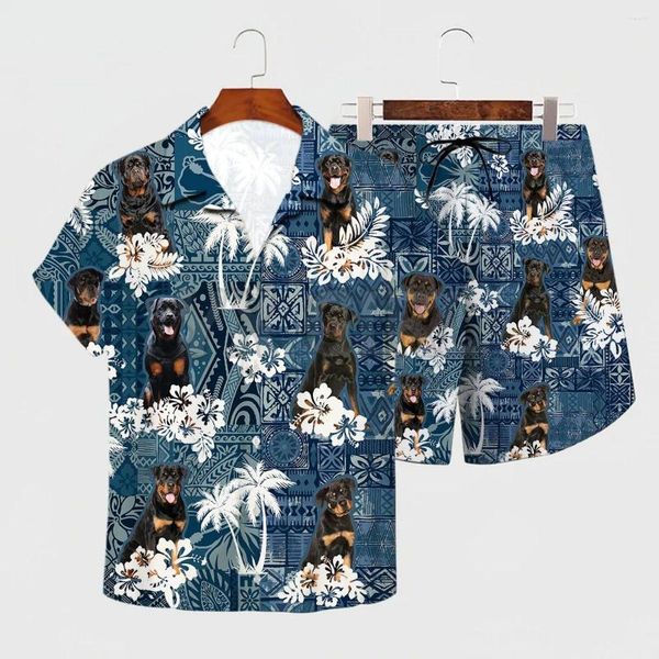 Männer Trainingsanzüge Rottweiler Hawaiian Set 3D All Over Gedruckt Hawaii Hemd Strand Shorts Männer Für Frauen Lustige Hund Sunmmer Kleidung