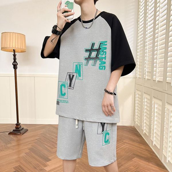 Agasalhos masculinos Moda 2023 Conjuntos de verão Casual Duas Peças Camiseta de manga curta e Shorts Calça Top Oversized Tees Terno corredor na altura do joelho