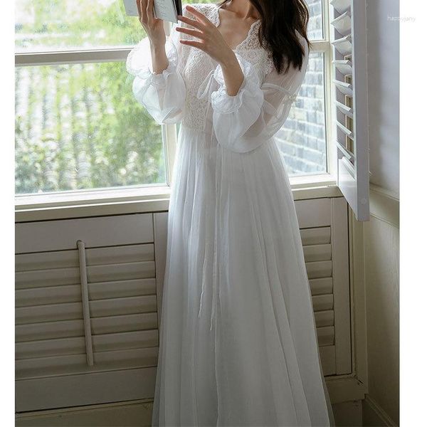 Roupa de dormir feminina Conjunto 1 robes princesa vestido justo. Renda translúcida quimono pijama robe de noiva camisola feminina camisola