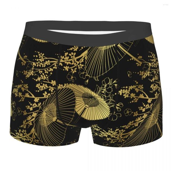 Cuecas Cuecas Masculinas Cuecas Boxer Cuecas Japonês Dourado Flor Flor Guarda-Chuva Boxer Masculino Sexy Boxer Homme