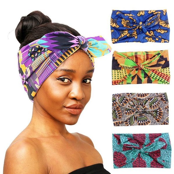 Headwear Hair Accessories African Print Women Headband Knot Bow Style Stretch Bandana Make Up Yoga Sports Band 230721
