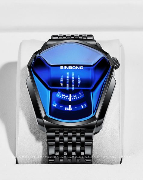Binbond Moda Popular Moto Conceito Relógio de Quartzo Masculino Pulseira de Aço Luminosa Mesh Relógio com Tela Touch Screen preto tecnologia relógio