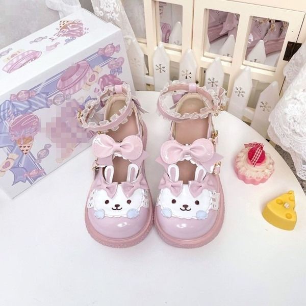 Отсуть обувь Kawaii Lolita Shoes Cartoon Crabbit Patchwork японский стиль милый Мэри Джейнс женские туфли розовая сладкая Jk повседневная Zapatillas Mujer 230721