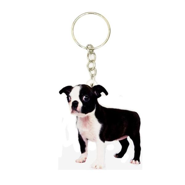 Boston Terrier Acrílico Cachorro Chaveiro Moda Bonito Amuletos Chaveiros Homens Chaveiro Anel Namorado Presente Presentes Para Mulheres Vestuário228a