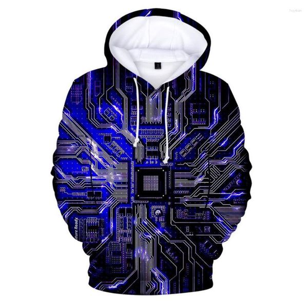 Moletons Masculinos Chip Eletrônico Impresso em 3D Moda Masculina Moda Harajuku Moletom Com Capuz Unissex Streetwear Moletom Com Capuz Oversized