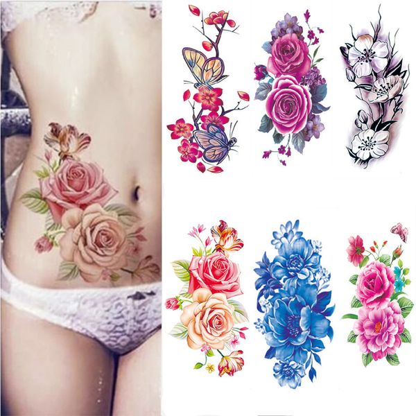 Adesivi per tatuaggi temporanei con fiori di rose anime Tatuaggio finto per spalla braccio impermeabile per donne Make Up Big Flash Tattoo su Body Art