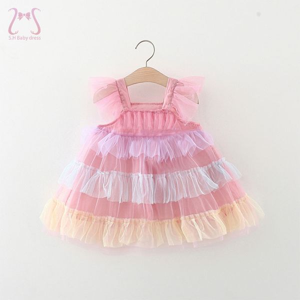 Sweet Children Clothes Party Princess Dresses Evening Summer Colorful Mesh Baby Girl Kids Costume Thin For 0 To 3 Years Toddler
