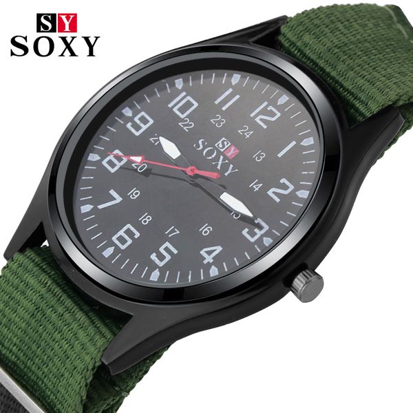 Moda Relógio de Nylon Masculino Novíssimo SOXY Esporte Masculino Pulso de Quartzo Relógios Militares Magro Analógico Masculino Hot Shark Style Relojes