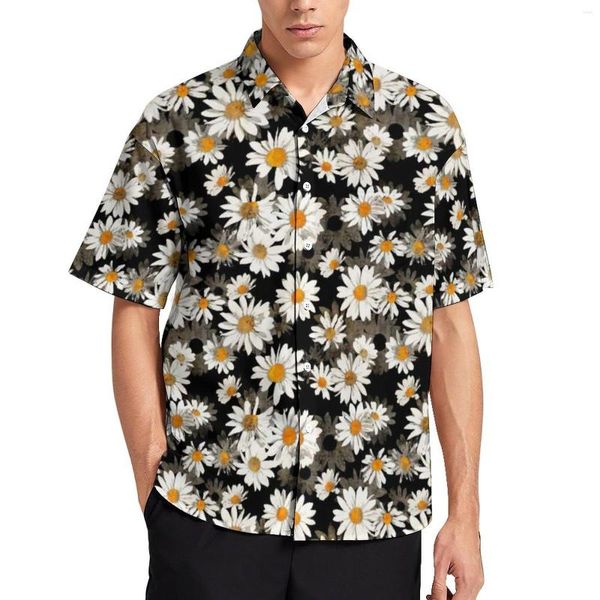 Camisas casuais masculinas Margaridas de primavera brancas Camisa de férias Men Blossom Padrão floral Verão Moda de manga curta Moda de tamanho grande blusas