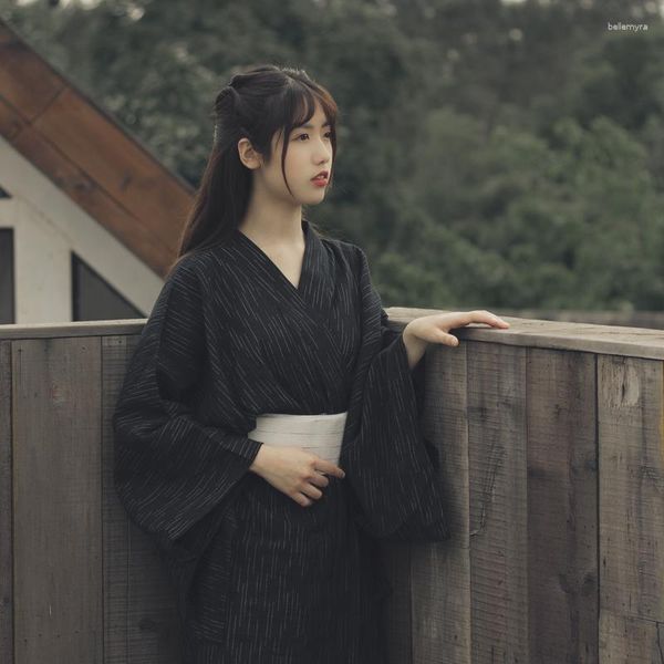 Traje étnico Tradicional Quimono Roupão Samurai Robe Masculino/Feminino Casal Japonês Yukata Cor Preta Cosplay Traje