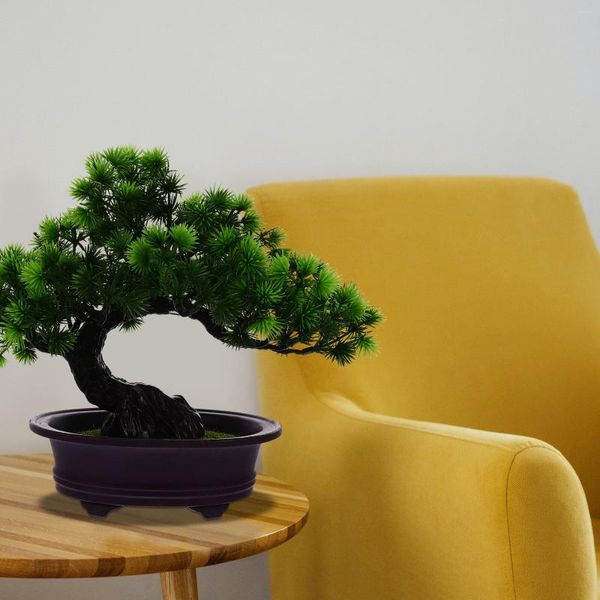 Flores decorativas Cedro Artificial Bem-vindo Pinho Decoração de Mesa Orquídea Falso Bonsai Vaso Estilo Japonês Faux