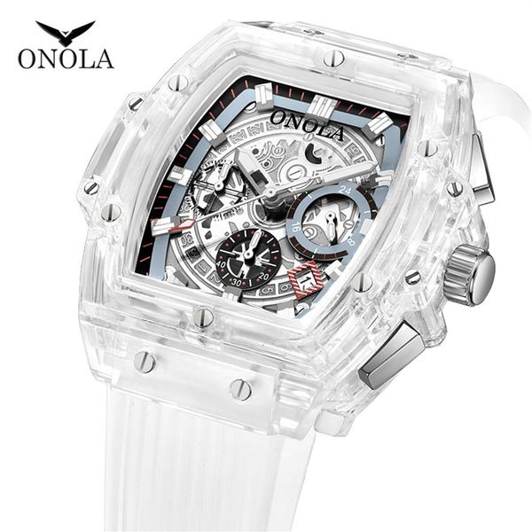 cwp ONOLA Relógio quadrado de plástico transparente masculino 2021 feminino luxo cronógrafo relógio de pulso moda casual esporte exclusivo Quartz305c