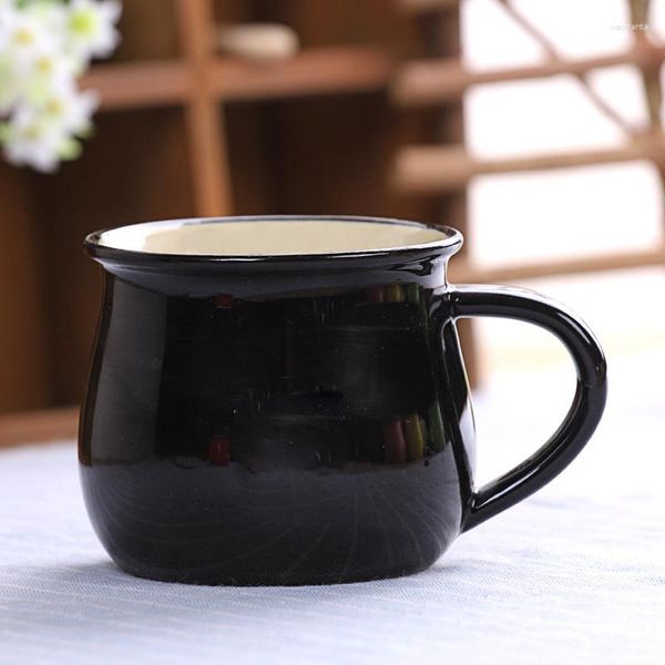 Canecas retrô criativas copo de cerâmica pote barriga caneca leite café da manhã cor de café esmalte interior escritório presente divertido