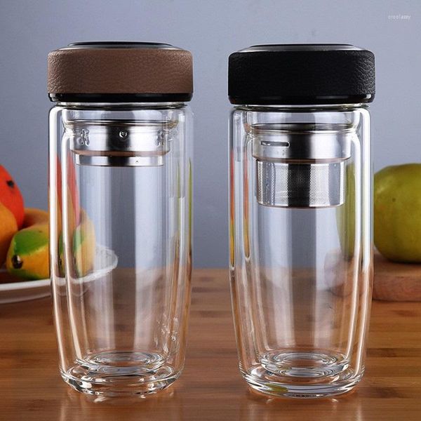 Wasserflaschen 280/380/420 ml transparente doppelwandige Glasflasche Tee-Ei Bürotasse Edelstahlfilter Reisetrinkgeschirr