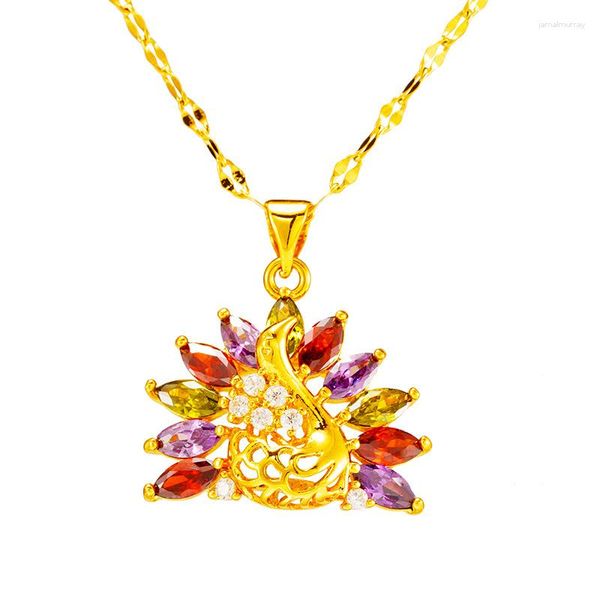 Kolye Kolye 2023 Moda 24K Altın Renk Zirkon Kristal Zincir Kolye Kadınlar Tavuskuşu Kadın Düğün Mücevher Anneler Günü Hediyesi