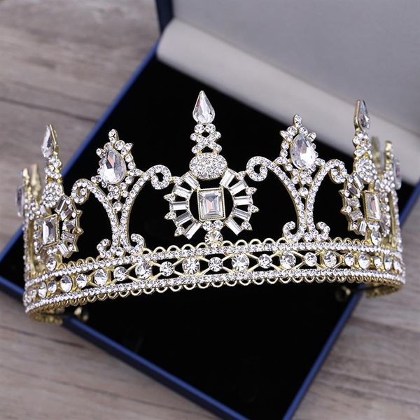 Luxo Prata Ouro Cristais Coroas De Casamento Brilhantes Frisadas Tiaras De Noiva Strass Peças De Cabeça Tiara Acessórios De Cabelo Concurso 272u