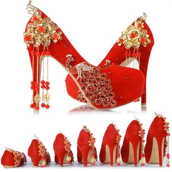 Sapatos de casamento com borla vermelha, estilo chinês, artesanal, salto alto, sapatos de noiva, cetim, cheongsam, sapatos femininos, festa, tassel291d