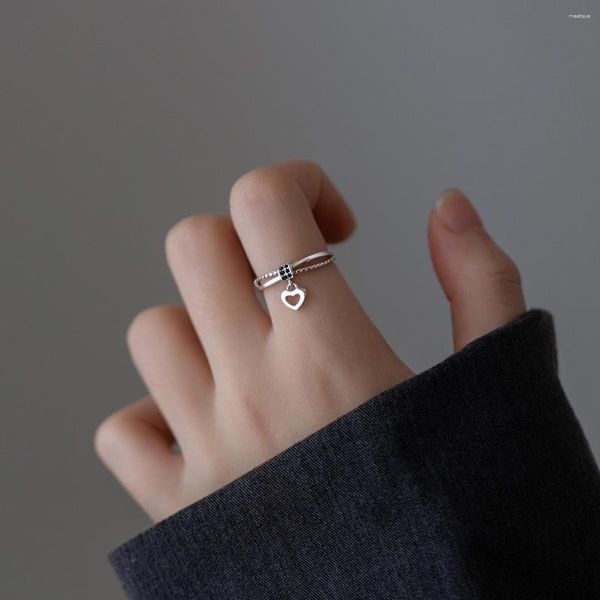 Кластерные кольца 925 Серебряная форма сердца стерлингового серебра двойной провод с разрешением с лишним размера милые моды Женщины ювелирные изделия