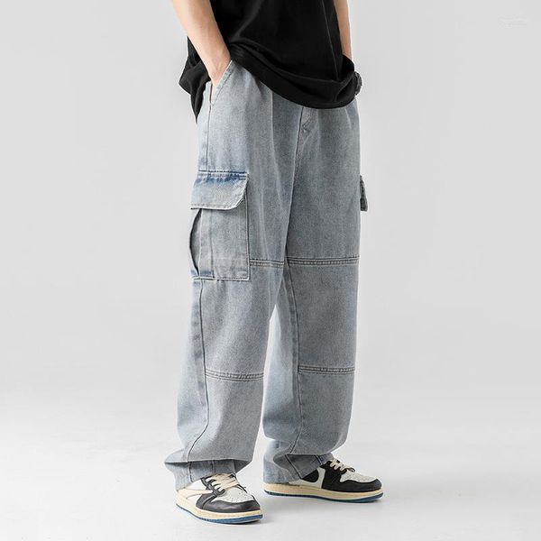 Pantaloni da uomo 2023 Jeans larghi Pantaloni con tasche grandi Pantaloni da uomo in denim cargo Pantaloni larghi larghi Casual Streetwear Hip Hop Uomo