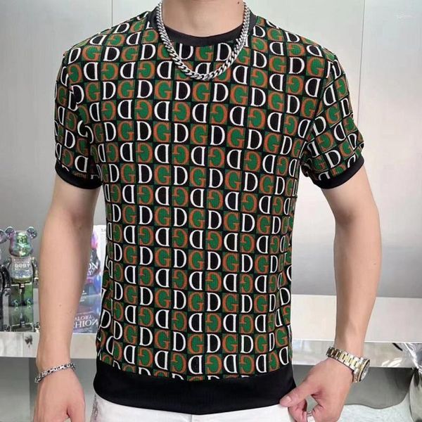 Magliette da uomo 2023 Estate Lettere di giunzione a colori a contrasto Camicia da uomo T-shirt a maniche corte in maglia traspirante Social Club Abiti T-shirt con scollo a V