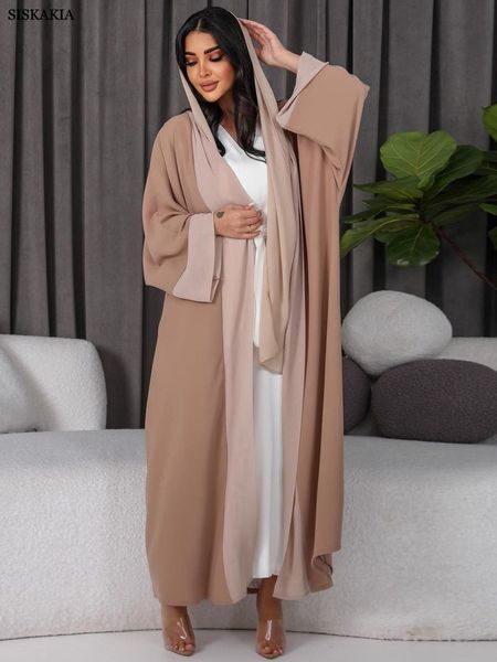 Roupas étnicas Abaya frontal aberta para mulheres Breve Moda Solid Patchwork Árabe Dubai Marroquino Quimono Corban Eid Islâmico Outsider Robe 230721