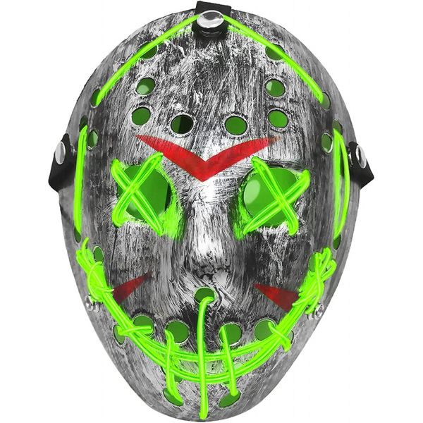 Jason Costume Mask Led Purge Mask Light up Spaventoso Costumi di Halloween Maschera per uomini Donne Adulti Bambini