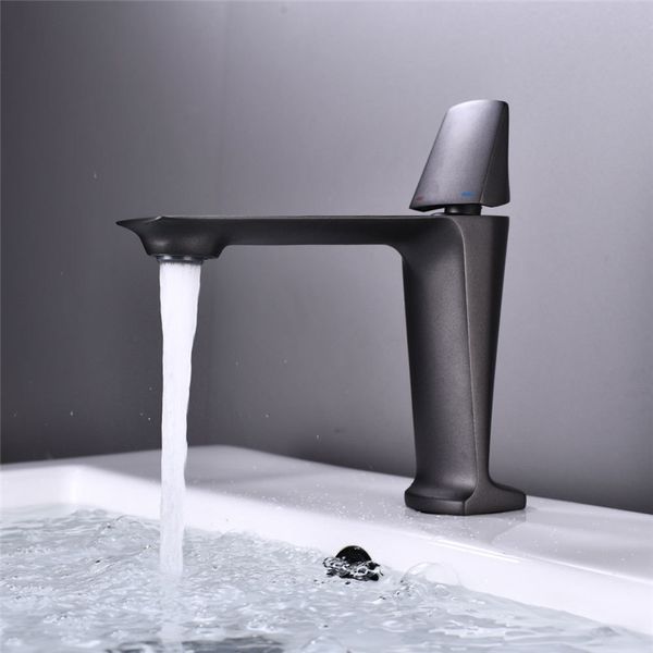 Rubinetti per lavabo Rubinetto in ottone nero Rubinetto per lavabo da bagno caldo e freddo Rubinetto per lavabo da incasso Miscelatore colore nichel / grigio Rubinetto per acqua