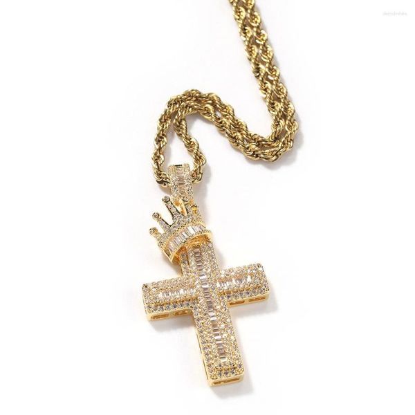 Подвесные ожерелья хип -хоп когти установка Cz Stone Bling Iced Out Crown Cross Cross Alendants для мужчин Рэппер Ювелирные изделия Подарок Золотой серебряный цвет