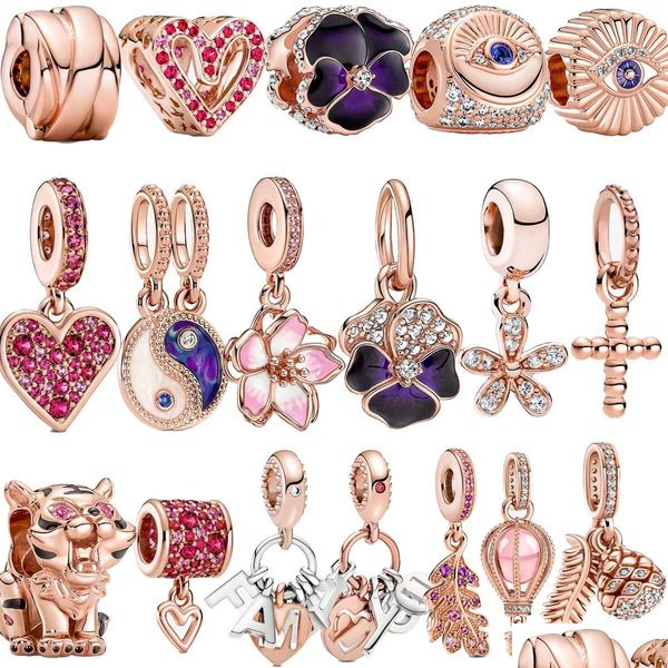 Charms 925 Sterling Sier Charm Vermicite Rose Golden Flower Tiger Cross Love Adatto per gioielli Pandora Regali Drop Delivery Findin Dhiqz