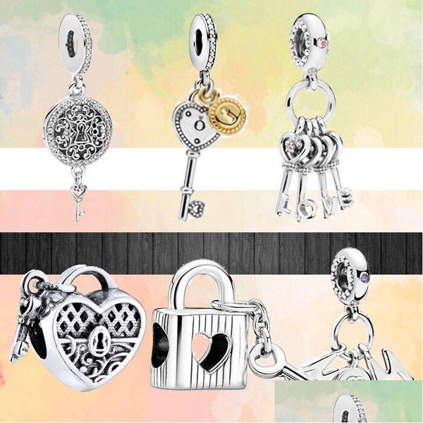 Charms 925 Sterling Sier Key Series Pingente Fashion Beads Hollow Adequado para Primitive Pandora Charm Bracelets Diy Feminino Europeu Dhhbx
