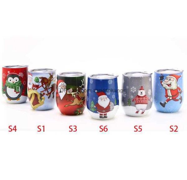 Gökkuşağı Noel Ren Geyiği Karikatür Baskı Vakum Kupası 12oz Yumurta Fincan Şarabı Camı Paslanmaz Çelik Tumbler Köksiz Kırılamaz Kahve Kupaları