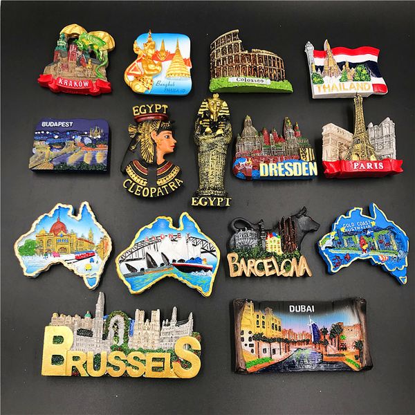 Kühlschrankmagnete Nationales Touristensouvenir Ungarn Dubai Thailand Polen Ägypten Italien Australien Deutschland Spanien Belgien Kühlschrankmagnet aus Kunstharz 230721