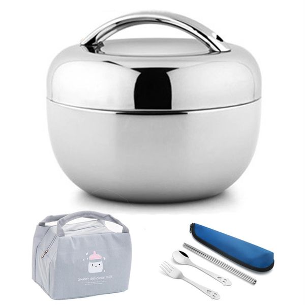 Contenitore per alimenti sottovuoto in acciaio inossidabile spesso Thermos Picnic portatile Bento Lunch Box Office Lunchbox Set di stoviglie per adulti T237b