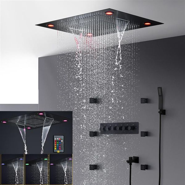 Set Doccia Led Bagno Elettrico Soffione A Soffitto Incasso Nero Opaco Soffione A Pioggia Grande Soffione A Cascata Getti Corpo 2 Pollici Doccia Massaggiante3256