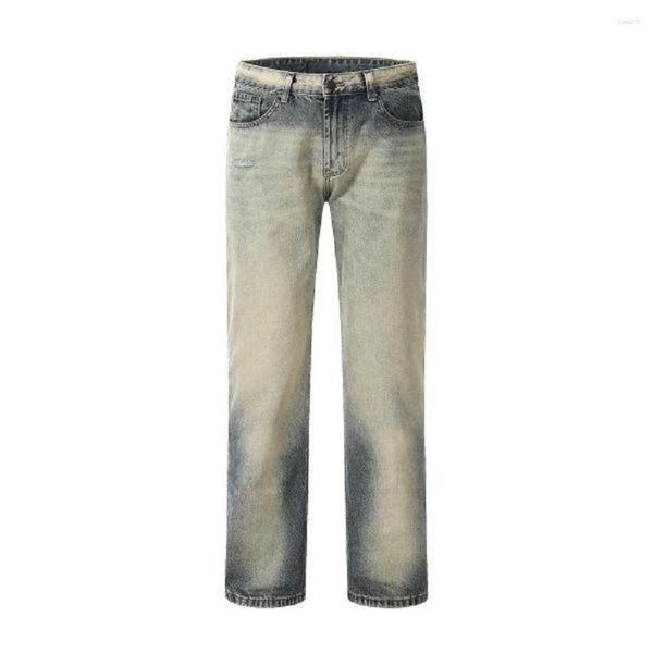 Jeans da uomo European American High Street Retro Bleached Hole Man Washed Fulle Lunghezza Straight Loose Pantaloni in denim casual Four Seasons