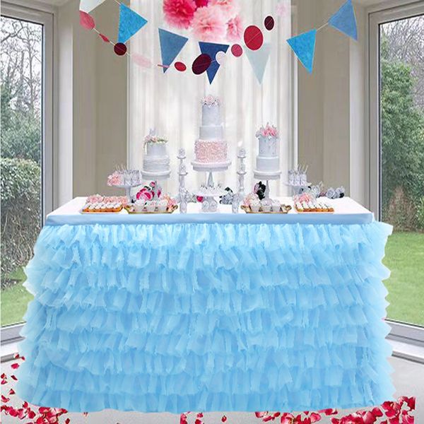 Tischrock, Tüll-Tutu-Tischdecke, 5 Etagen, handgefertigt, Patchwork, Organza-Stoff, Hochzeit, Geburtstag, Babyparty, Party-Dekoration 230721