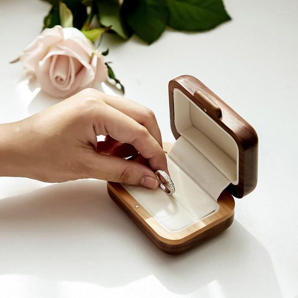 Bolsas de joias moda simples casal anel caixa de armazenamento caixa de madeira maciça amantes brinco de casamento embalagem presente organizador de viagem
