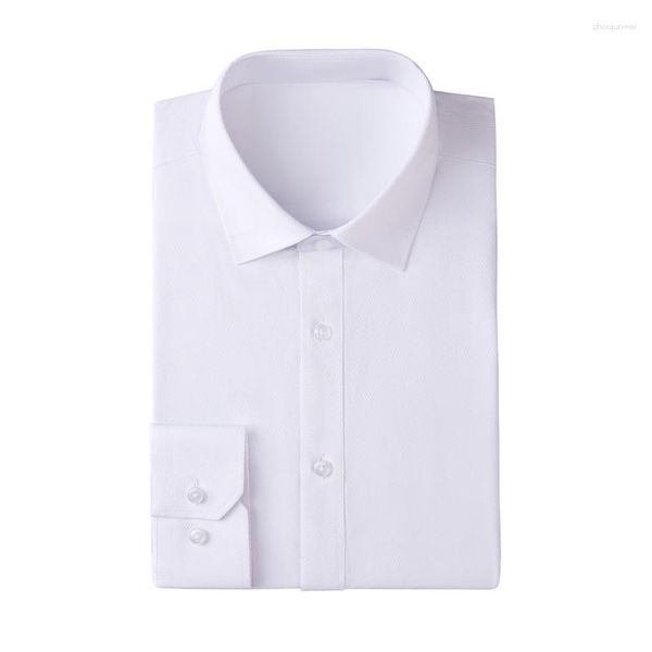 Camisas casuais masculinas! Camisa xadrez formal de negócios de manga comprida masculina popeline ajuste extra fino gola Windsor punho único - branco S-6XL