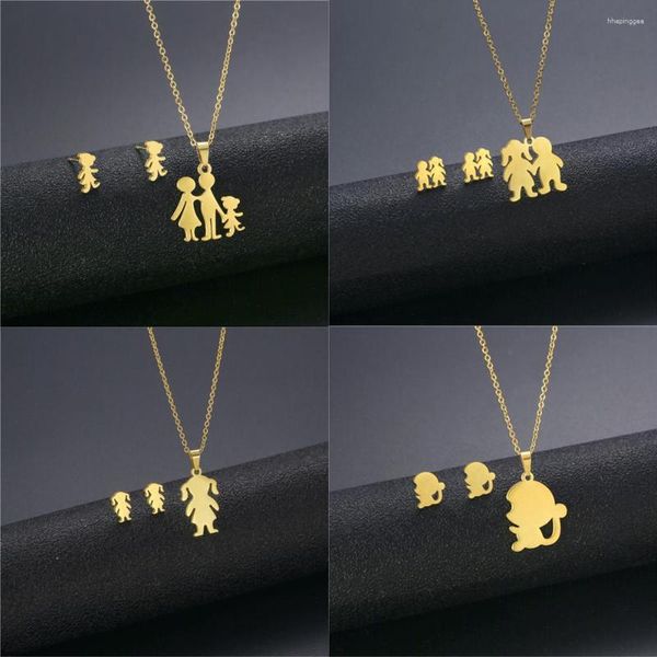 Halskette Ohrringe Set Familie Baby Schwanger Muttertagsgeschenk Edelstahl Vater Liebe Mutter Frauen Mädchen Tochter Halsketten Schmuck