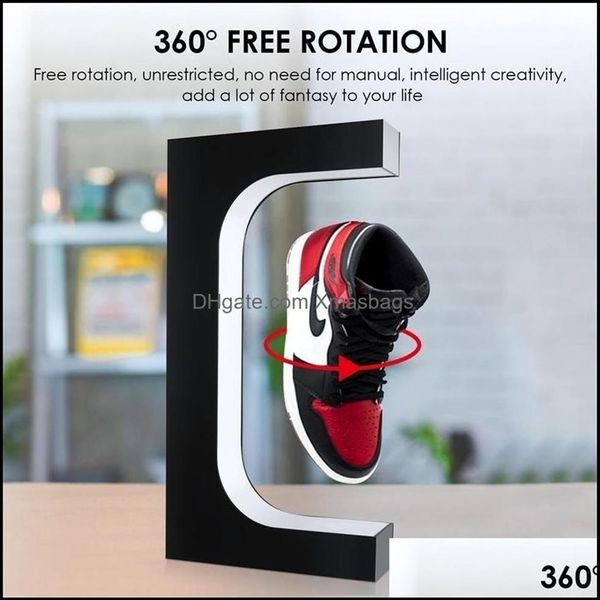 Portaoggetti Rack Home Levitazione magnetica Espositore per scarpe galleggiante Rotazione a 360 gradi Sneaker Shop Led Holds 22021 Xmasba248z