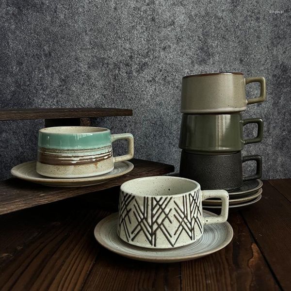 Tassen Keramik-Kaffeetasse-Set, japanischer High-End-Milchtee-Shop, Retro-Stoare und Untertasse