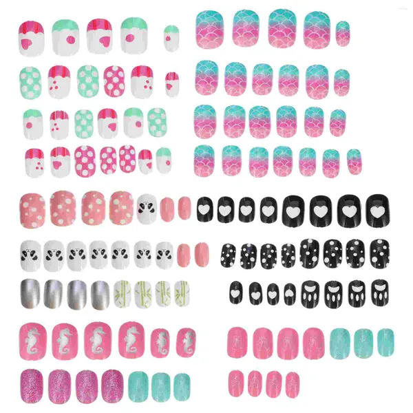 Unghie finte 120 pezzi Francia Kids Nail Fake Girls French Manicure Kit Unghia artificiale