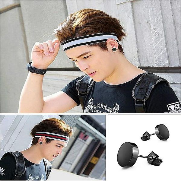 Brincos Hip Hop Rock 8mm Preto Titânio Aço Inoxidável Dumbbell Jóias Para Mulheres Masculinas