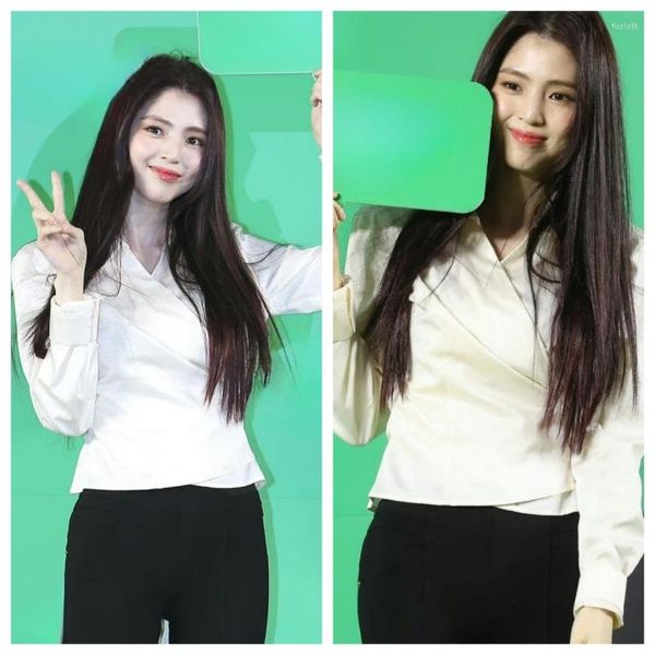 Camicette da donna Kpop Han So Hee coreano Y2k High Street Fashion Camicia bianca con lacci Donna Top elegante Cardigan a maniche lunghe sexy corto