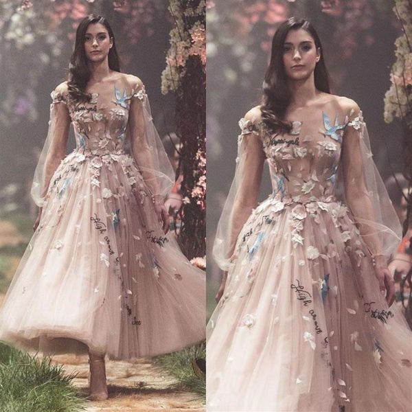 2019 vero Paolo Sebastian abiti da ballo primaverili maniche lunghe ricami floreali abiti da sera per feste appliques lunghezza caviglia tulle Form3003