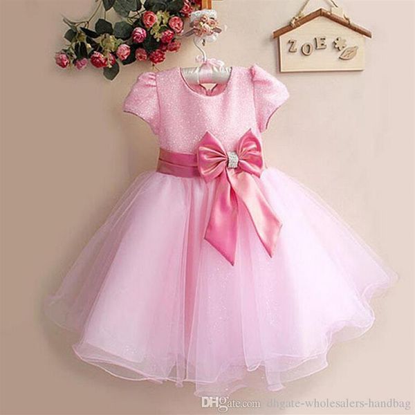 2-7 anni Vestito da fiocco con paillettes a maniche corte per ragazze Abiti da principessa Flower Girl wedding dress284E