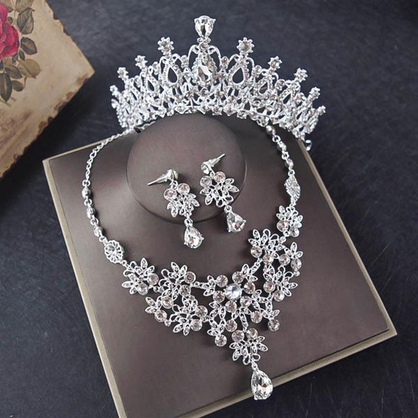 Retro Bling Bling Kristall verzierte Brautkrone Halskette Ohrring Sets Quinceanera Party Schmuck Formelle Veranstaltungen Brautschmuck Sets L224K