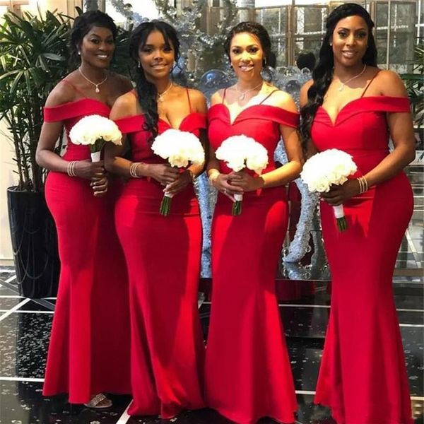 Vestidos de dama de honra sereia vermelho africano feitos sob medida novos ombro a ombro comprimento até o chão vestidos de casamento formais longos vestido de festa2838