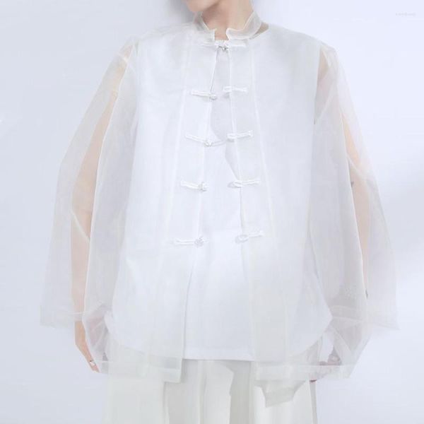Camicie casual da uomo in stile cinese Top da uomo Tang Suit manica lunga Solid tradizionale Cina Vintage Hanfu Shirt Plus Size Sexy Mesh Clothes