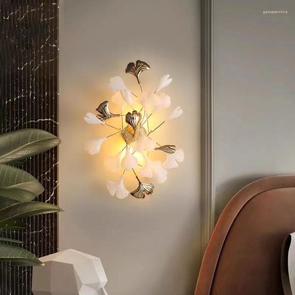 Lampada da parete Nordic Ginkgo Leaf Camera per gli ospiti Decorazione per la casa Camera da letto Cucina Ristorante Illuminazione per interni